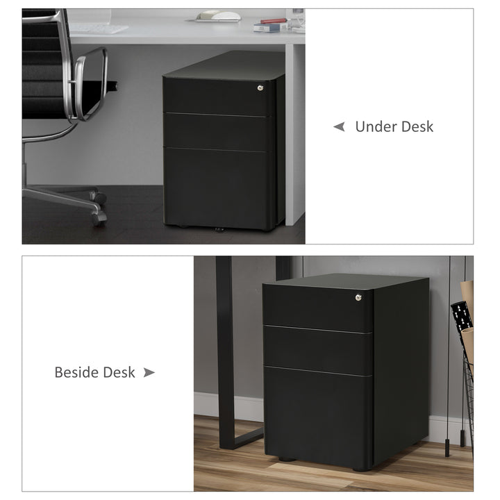 Fully Assembled 3 Drawer Steel Metal Filing Cabinet Lockable Rolling Vertical File Cabinet Black