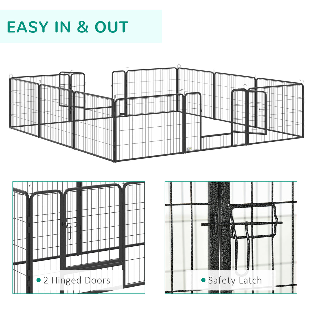 Heavy Duty Pet Playpen, 12 Panels Puppy Foldable Steel Dog Exercise Fence, with 2 Doors Locking Latch, 80 x 60 cm