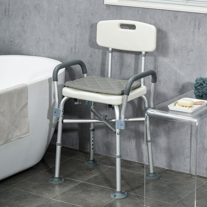 Aluminium Shower Chair with Backs and Arms, Height Adjustable Shower Seat with Removable Padded Cushion, Bath Stool for Seniors, Disabled, Pregnant, White