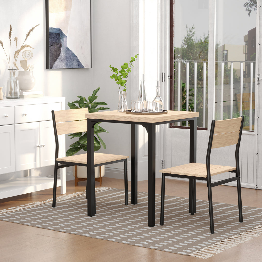 3 Pieces Compact Dining Table 2 Chairs Set Wooden Metal Legs Bistro cafe Kitchen Breakfast Bar Home Furniture