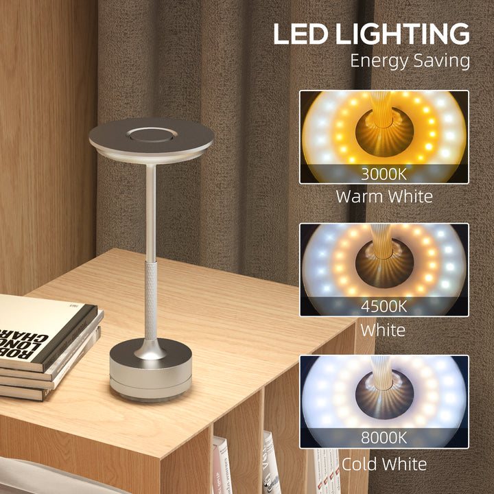 Cordless Table Lamp, Touch LED Desk Lamp with 4000mAh Rechargeable Battery, Silver