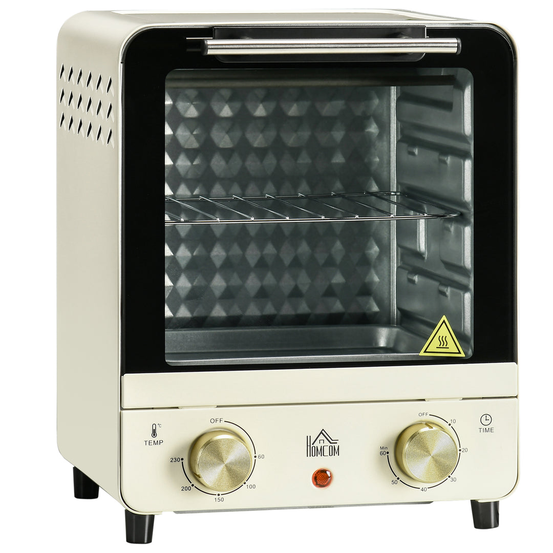 Convection Mini Oven, 15 Litres Electric Oven and Grill with 60-230℃ Adjustable Temperature, 60 Minute Timer, Include Baking Tray, Wire Rack and Crumb Tray, 1000W, Cream White