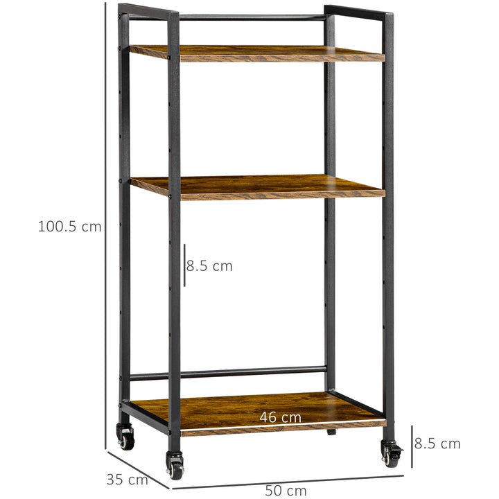 3-Tier Printer Stand, Utility Cart, Rolling Trolley with Adjustable Shelves with Lockable Wheels for Home Office, Rustic Brown