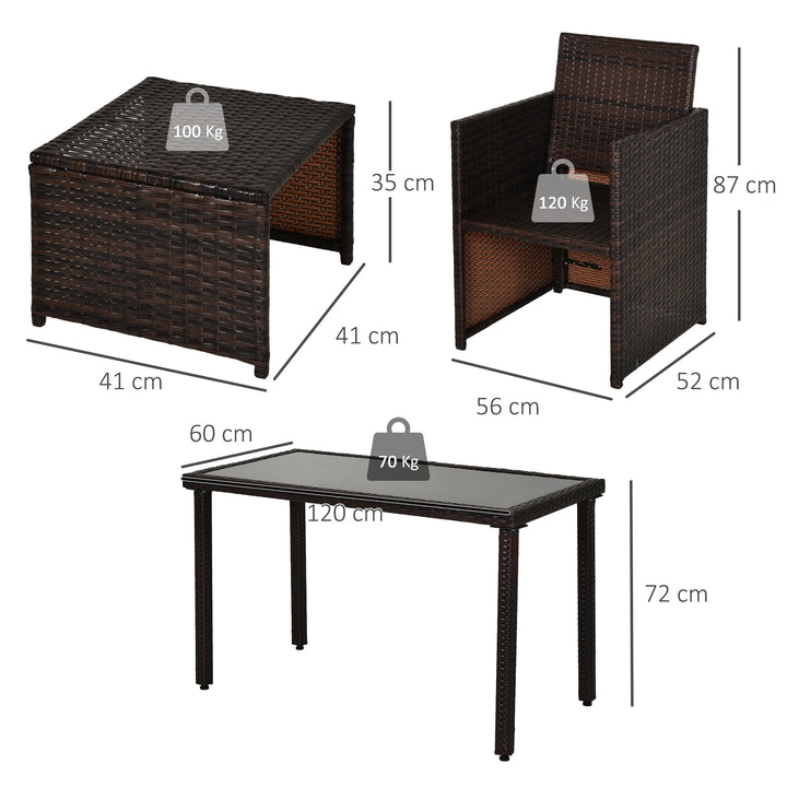 4-Seater Rattan Garden Furniture Space-saving Wicker Weave Sofa Set Conservatory Dining Table Table Chair Footrest Cushioned Brown