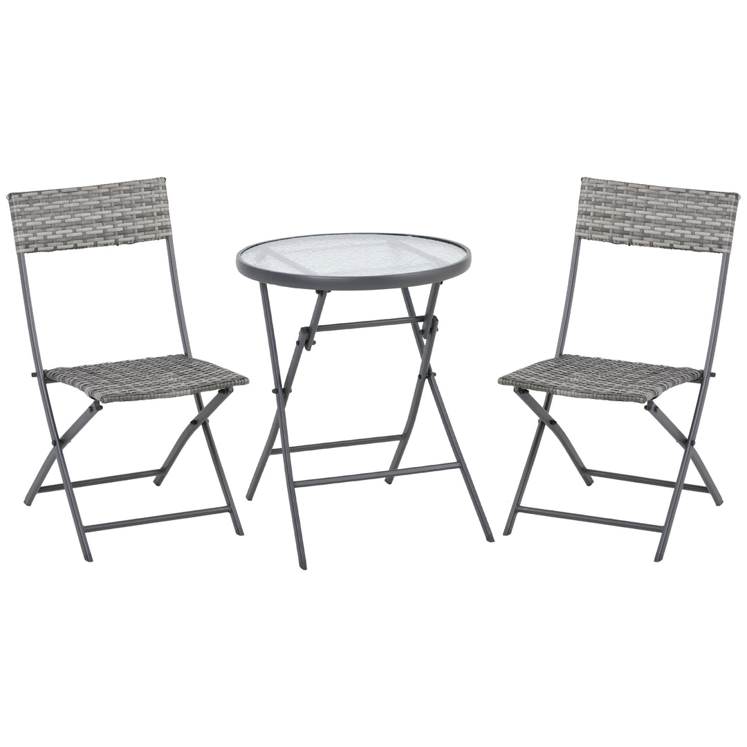 Outsunny 2 Seater Rattan Bistro Set Outdoor Foldable Wicker Conversation Balcony Furniture Set for Outdoor Yard Porch Poolside Lawn Balcony Grey