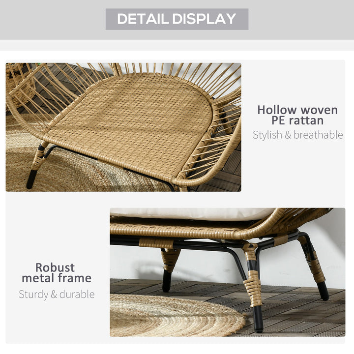 PE Rattan Outdoor Egg Chair, Round Wicker Weave Teardrop Chair with Thick Padded Cushions for Sunroom, Garden, Khaki