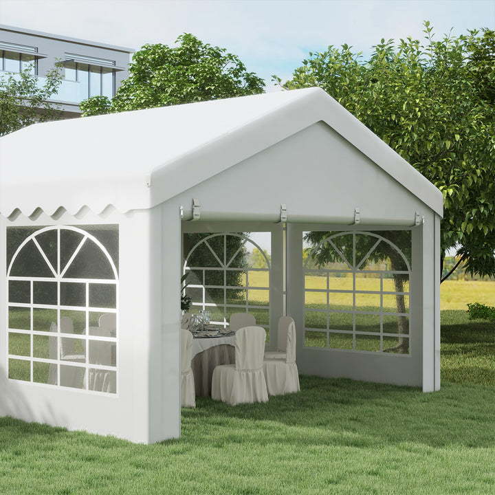 Outsunny 4m x 4 m Party Tents Portable Carport Shelter with Removable Sidewalls & Double Doors, Heavy Duty Party Tent Car Canopy