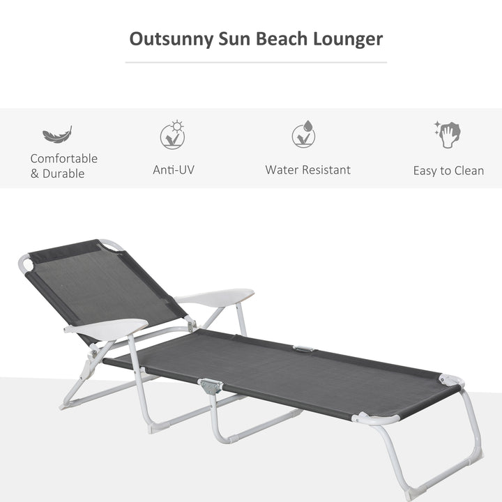 Outsunny Reclining Lounge Chair with 4-Level Adjustable Backrest Folding Sun Beach Lounger for Patio Garden Grey