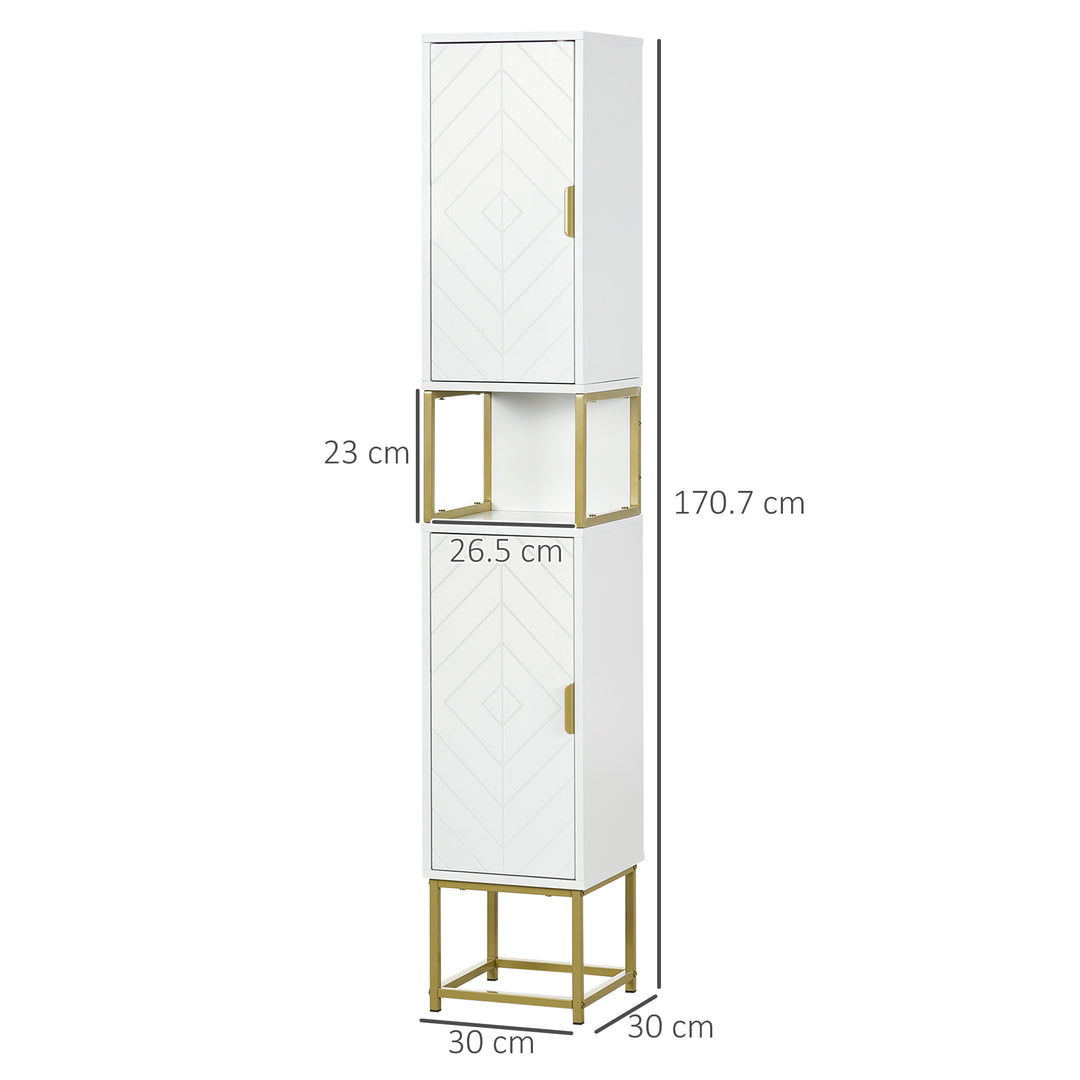 Narrow Bathroom Storage Cabinet, Freestanding Tallboy Storage Unit Floor Cabinet Slim Corner Organizer w/Adjustable Shelf Steel Base, White