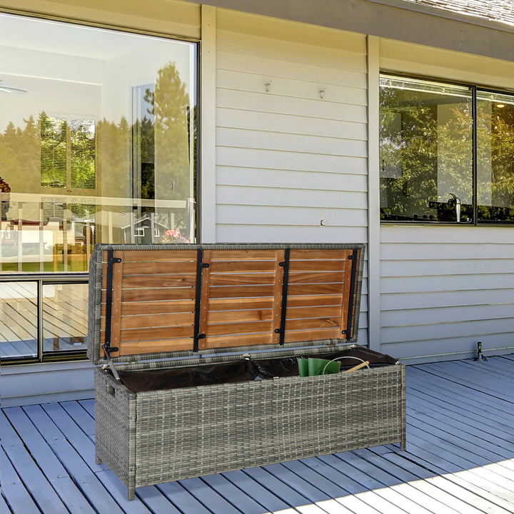 Patio Wicker Storage Bench Box, Outdoor Garden PE Rattan Pool Tool Storage - Grey
