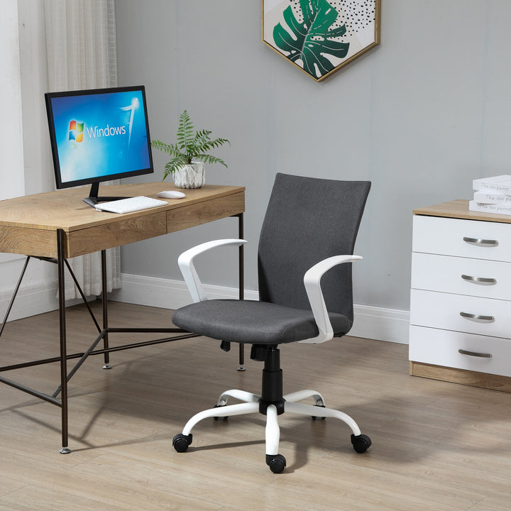 Vinsetto Swivel Chair Linen Computer Desk Chair Home Study Task Chair with Wheels, Arm, Adjustable Height, Dark Grey