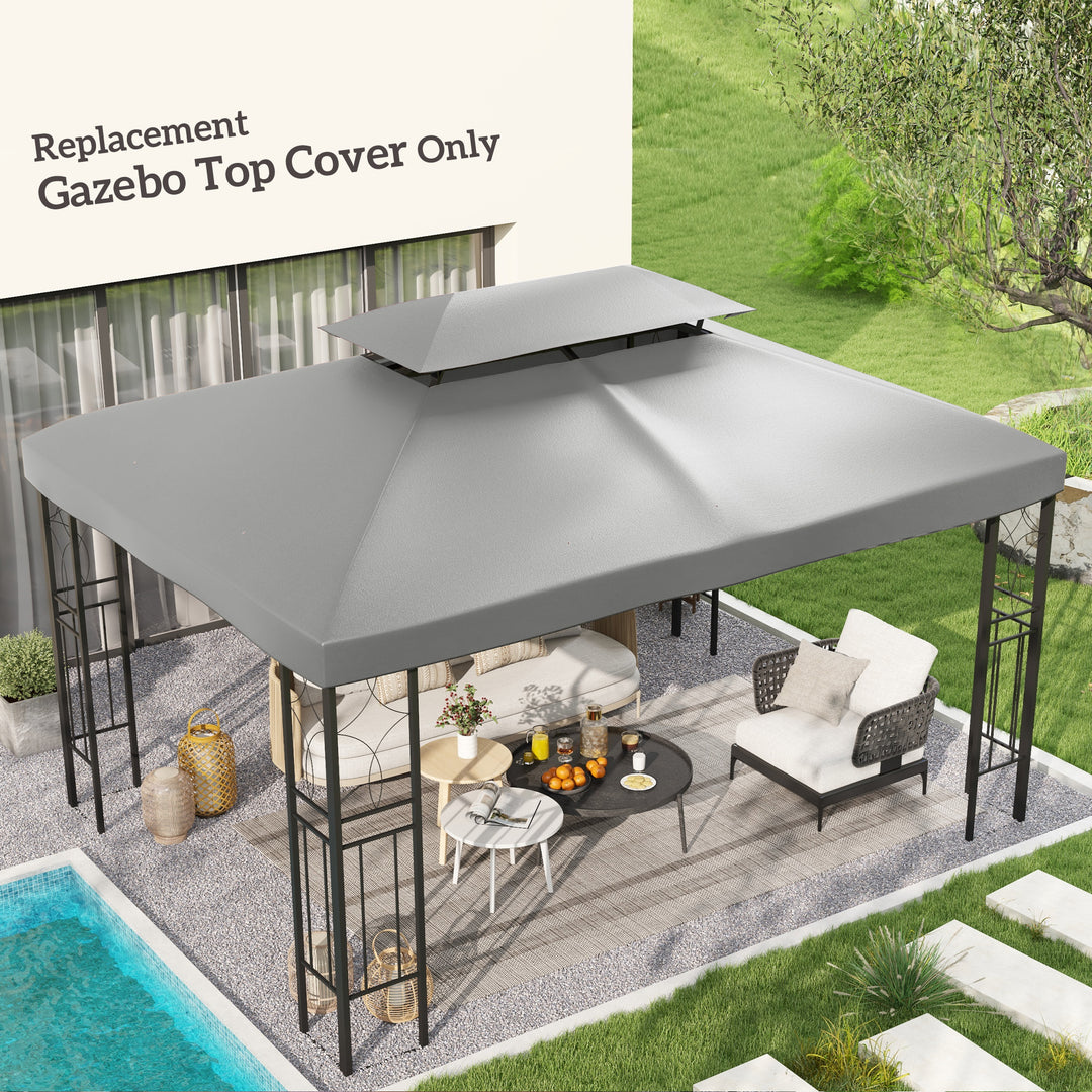 3x4m Gazebo Replacement Roof Canopy 2 Tier Top UV Cover Garden Patio Outdoor Sun Awning Shelters Light Grey (TOP ONLY)