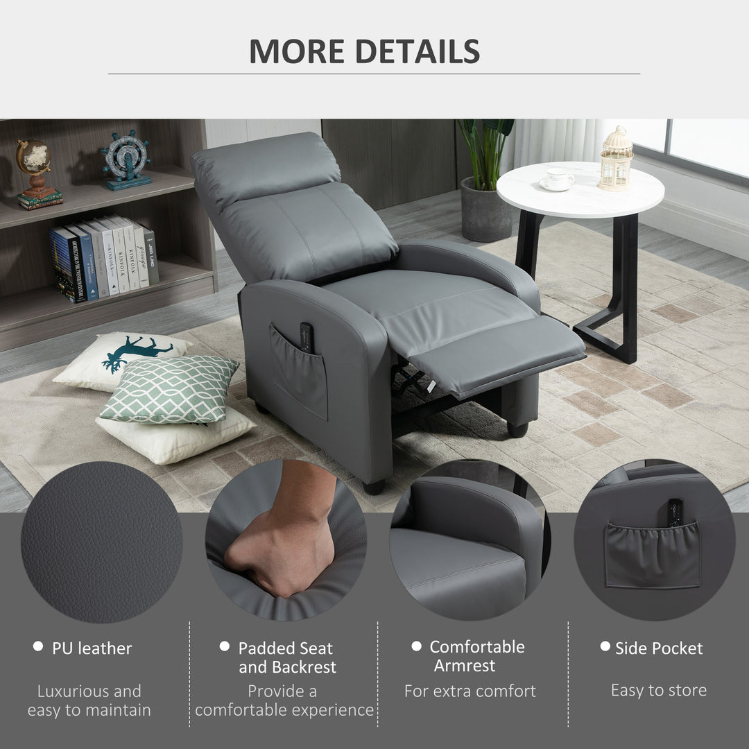 Recliner Sofa Chair PU Leather Massage Armcair w/ Footrest and Remote Control for Living Room, Bedroom, Home Theater, Grey