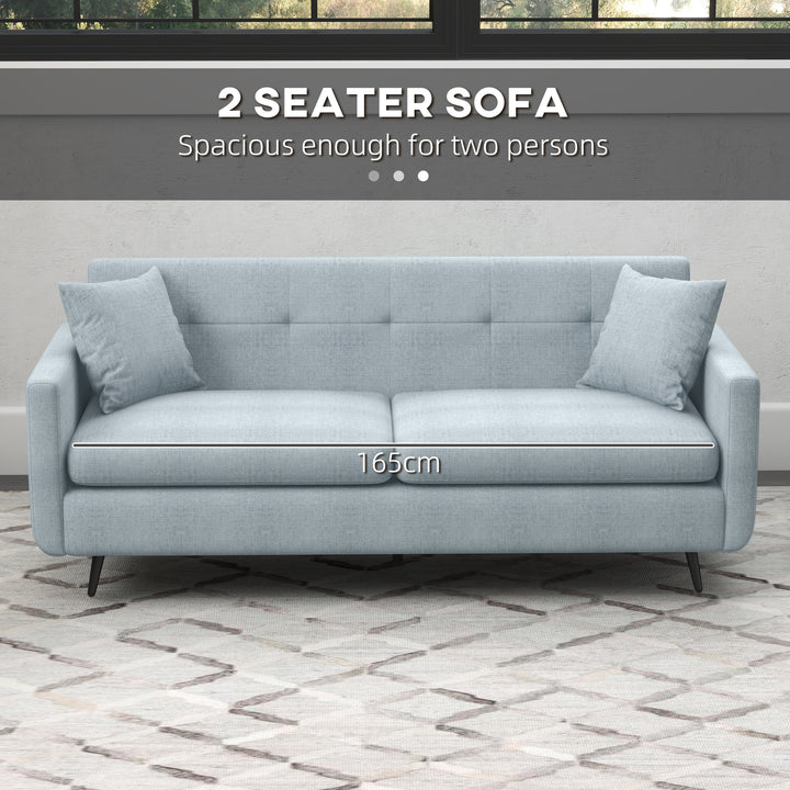 2 Seater Sofa Tufted Loveseat Settee with Steel Legs and 2 Storage Pockets - Blue