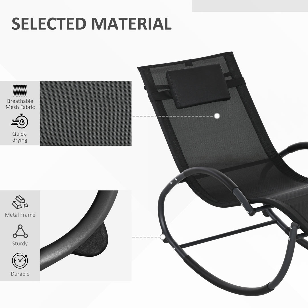 Outsunny Garden Rocking Chair Patio Texteline Rocking Lounge Chair Zero Gravity Rocker Outdoor Patio Garden Recliner Seat w/ Padded Pillow - Black