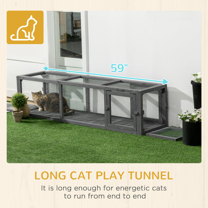 PawHut Large Cat Tunnel 150cm Extra Long Cat Play Tunnel Indoor Outdoor W/ Multiple Entrances for Cat, Rabbit, Puppy, Dark Grey