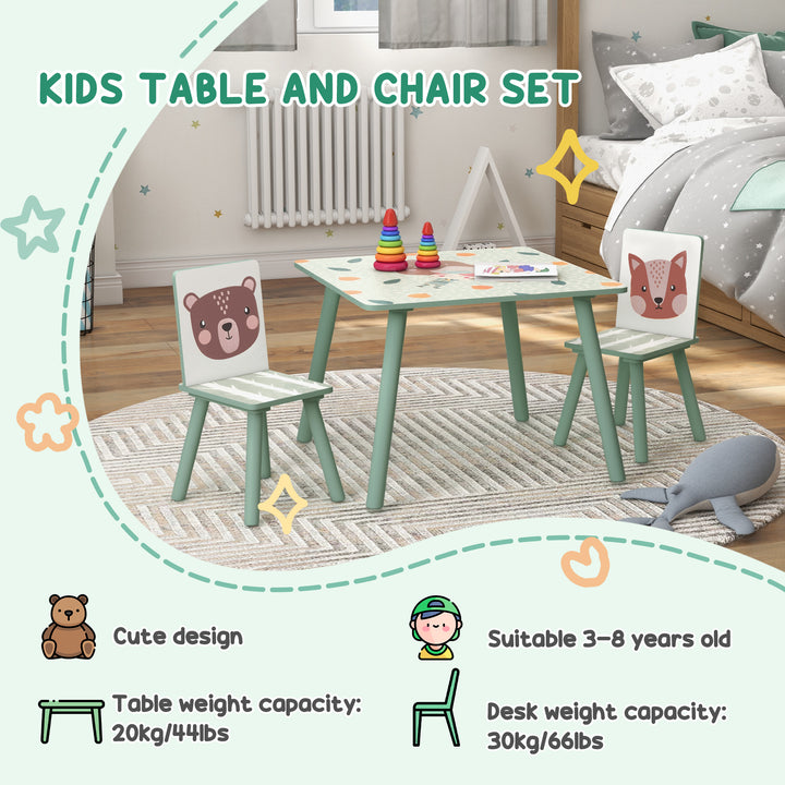 Children Desk with 2 Chairs, 3 Pieces Toddler Activity Furniture Nursery & Playroom, Green