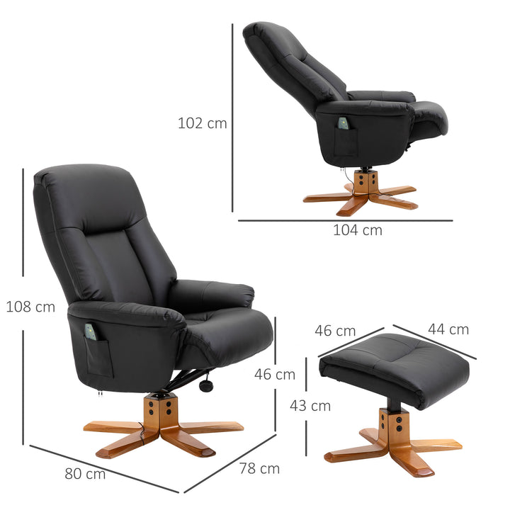 Massage Sofa Leather W/ Footrest Stool- Black