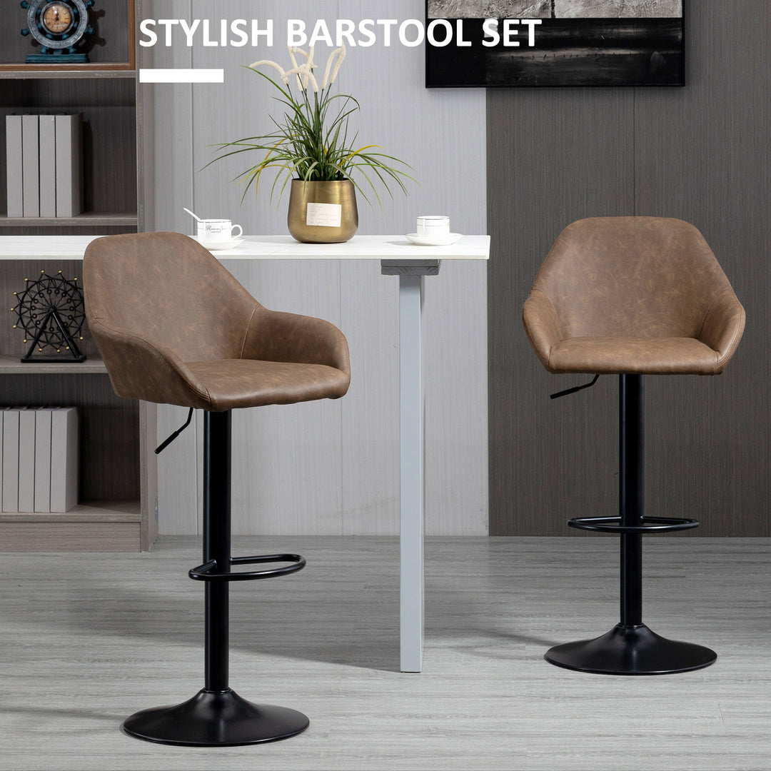 Adjustable Bar Stools Set of 2, Swivel Barstools with Footrest and Backrest, PU Leather Steel Base, for Kitchen Counter Dining Room Dark Brown