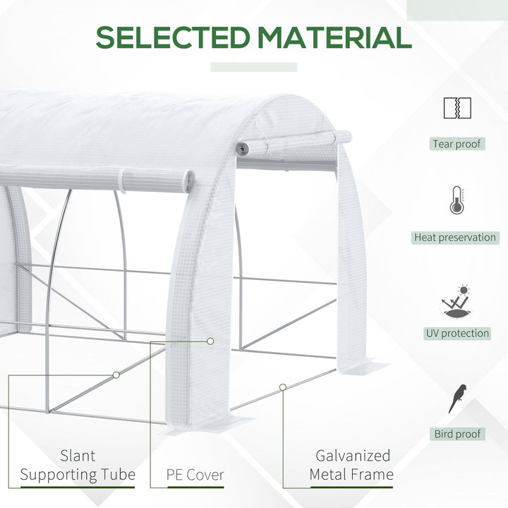 Outsunny 3 x 3 x 2 m Polytunnel Greenhouse, Walk in Pollytunnel Tent with Steel Frame, Reinforced Cover Zippered Door 6 Windows for Garden White