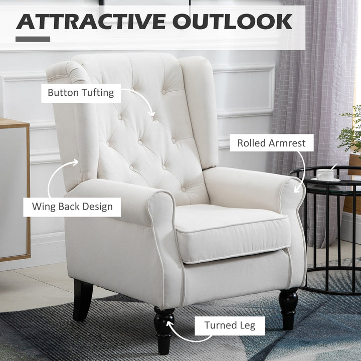 Wingback Accent Chair, Retro Upholstered Button Tufted Occasional Chair for Living Room and Bedroom, Cream White