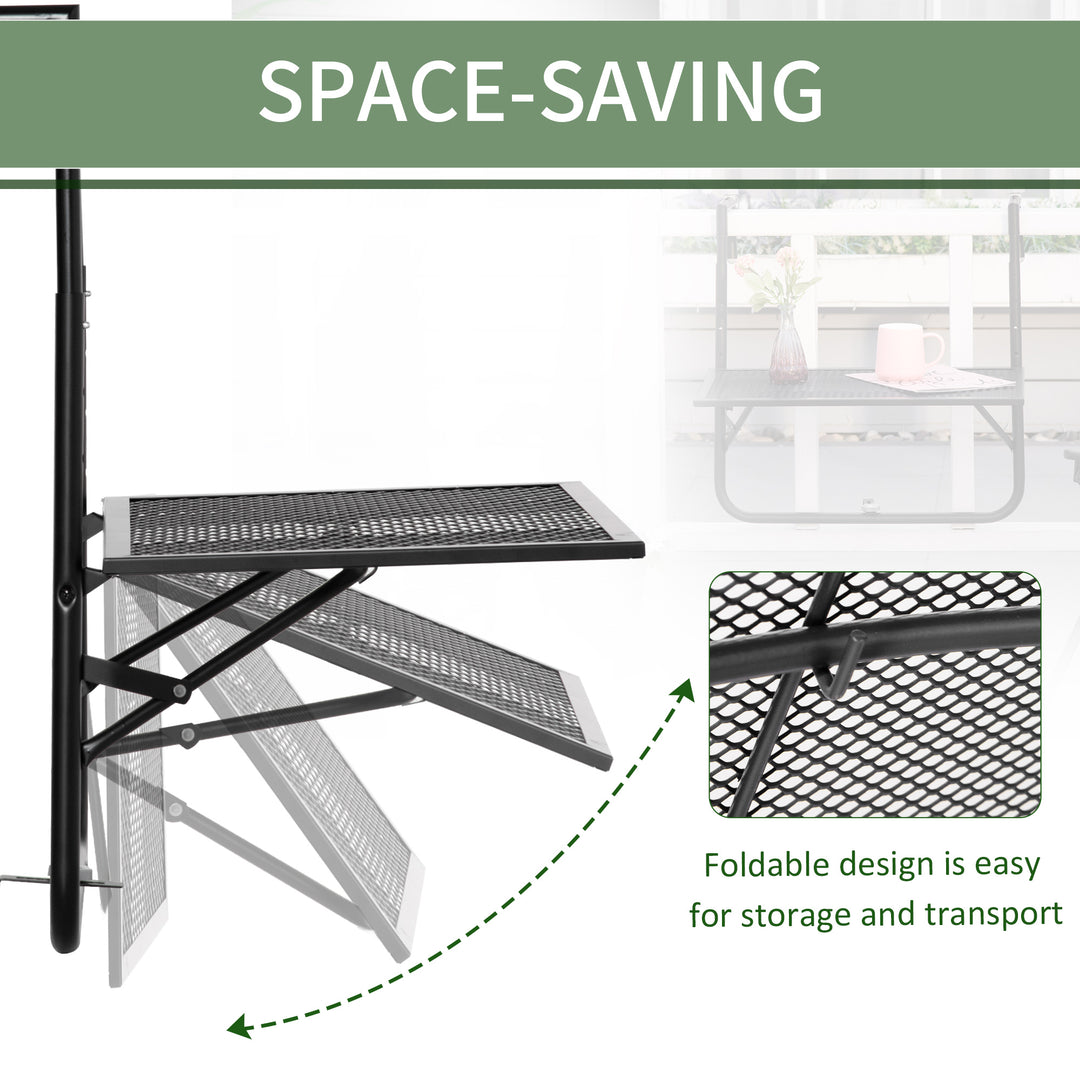 Balcony Hanging Table, Metal Wall Mount Desk, Adjustable Folding Balcony Deck Table for Patio and Garden, Black