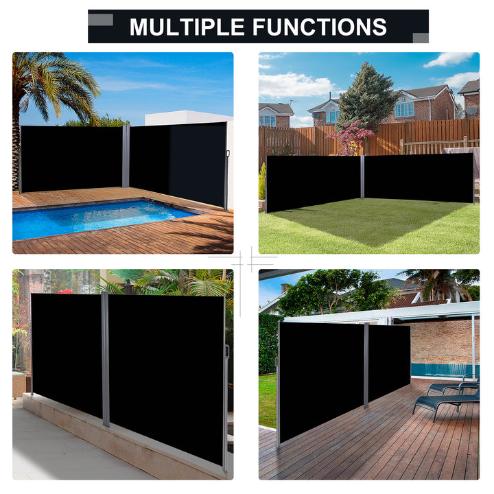 6 x 2m Retractable Sun Side Awning Screen Fence Patio Garden Wall Balcony Screening Panel Outdoor Blind Privacy Divider – Black