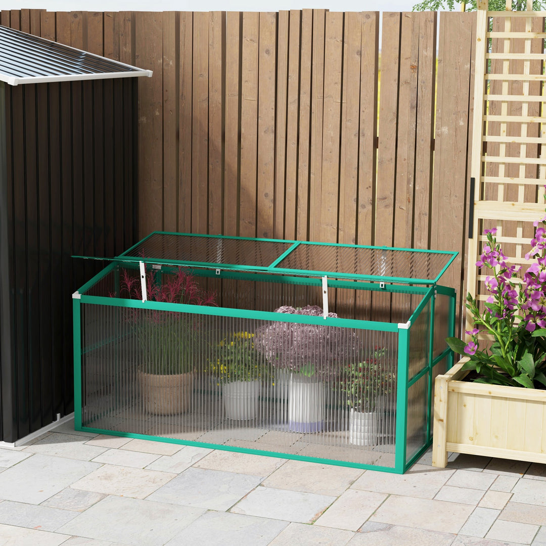 Aluminium Polycarbonate Greenhouse Cold Frame Grow House, Openable Top for Flowers and Vegetables, 130x70x61cm