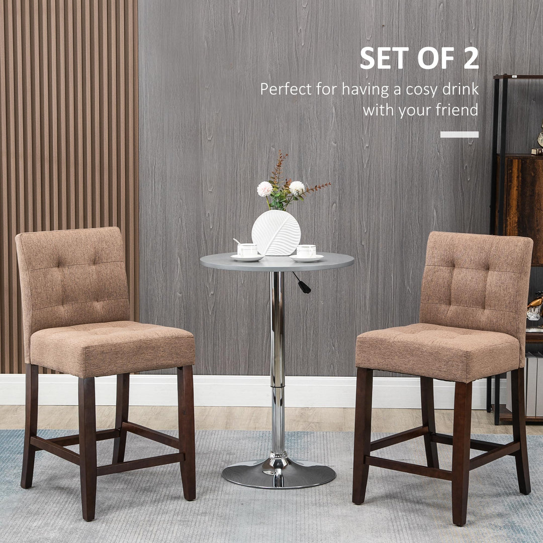 Modern Fabric Bar Stools Set of 2, Thick Padding Kitchen Stool, Bar Chairs with Tufted Back Wood Legs, Brown