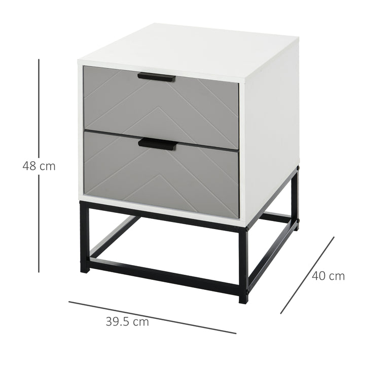 Bedside Cabinet with 2 Drawer Storage Unit, Unique Shape Bedroom Table Nightstand with Metal Base, for Living Room, Study Room, Dorm