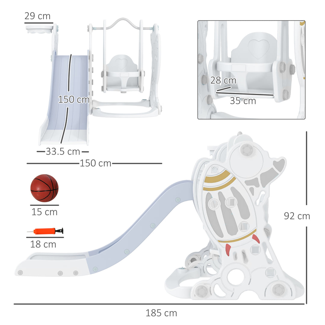 Space-Themed Kids Slide and Swing Set, with Basketball Hoop