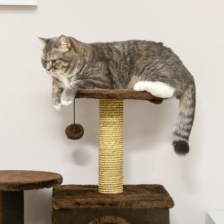 136cm Cat Tree for Indoor Cats, Modern Cat Tower with Scratching Posts, house, Platforms, Toy Ball - Brown