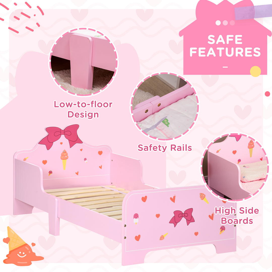 Princess-themed Kids Toddler Bed with Cute Patterns, Safety Side Rails Slats, Kids Bedroom Furniture for 3-6 Years, Pink, 143 x 74 x 59 cm