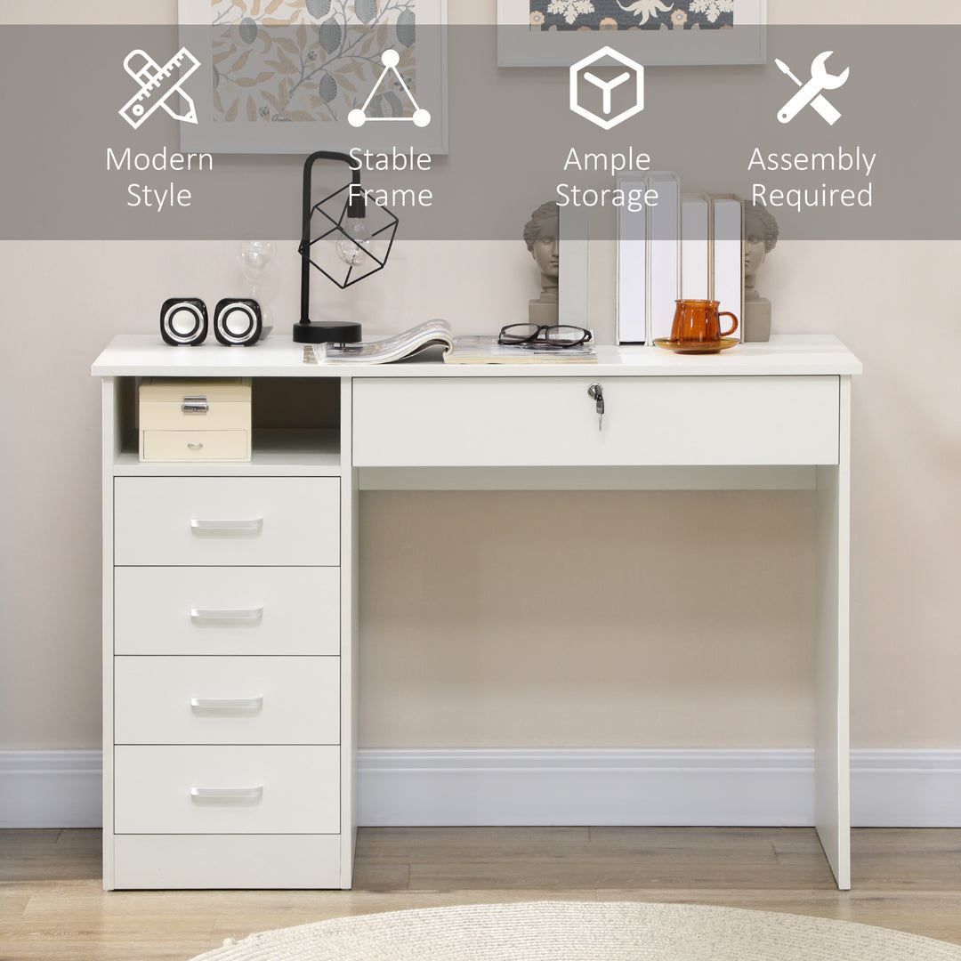 Computer Desk, Home Office Desk with Lockable Drawer, Storage Shelf for Study Bedroom, 110 x 50 x 76 cm, White