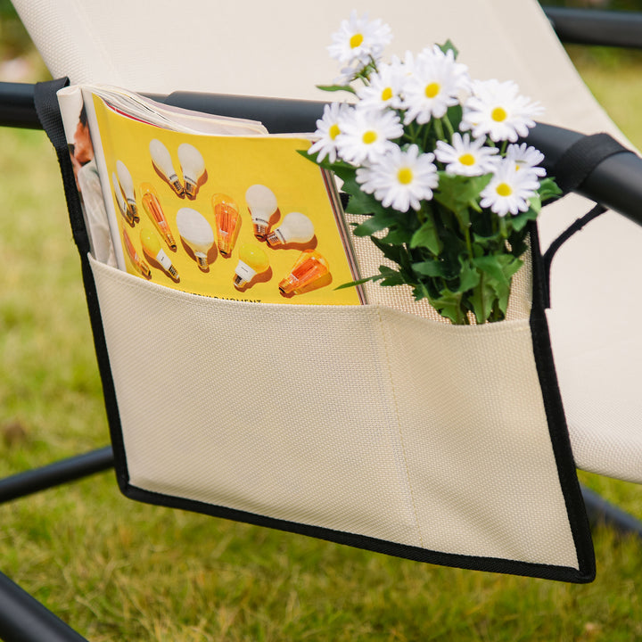 Breathable Mesh Rocking Chair Patio Rocker Lounge for Indoor &amp; Outdoor Recliner Seat w/ Removable Headrest for Garden and Patio Cream White