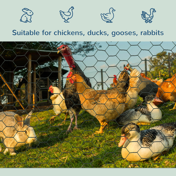 1m x 25m Chicken Wire Mesh, Foldable PVC Coated Welded Garden Fence, Roll Poultry Netting, for Rabbits, Ducks, Gooses, Dark Green