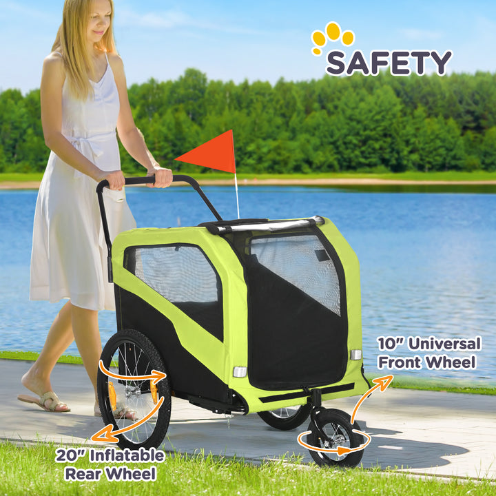 2 in 1 Dog Bike Trailer Pet Stroller for Large Dogs with Hitch, Quick-release 20" Wheels, Pet Bicycle Cart Trolley Carrier for Travel, Green