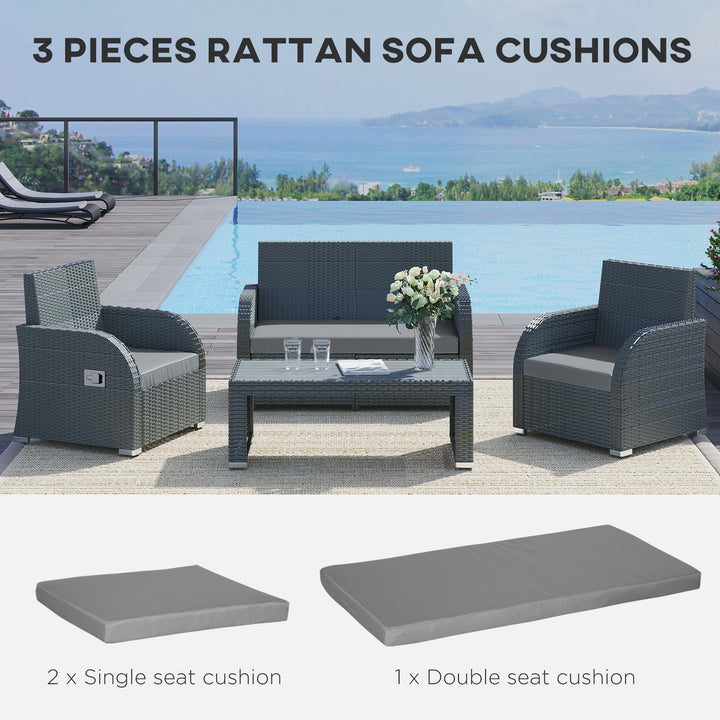 Outdoor Seat Cushion Pads for Rattan Furniture, 3 PCs Cushions - Dark Grey