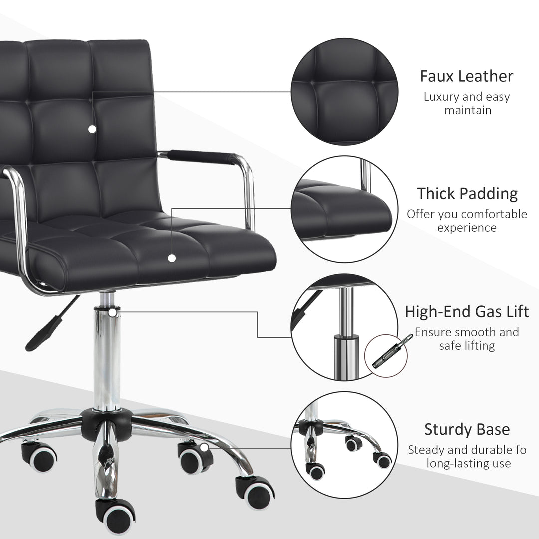 Vinsetto Mid Back PU Leather Home Office Desk Chair Swivel Computer Chair with Arm, Wheels, Adjustable Height, Black