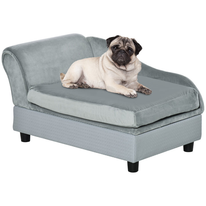 PawHut Dog Sofa with Storage, Pet Chair for Small Dogs, Cat Couch with Soft Cushion, Light Blue, 76 x 45 x 41.5 cm