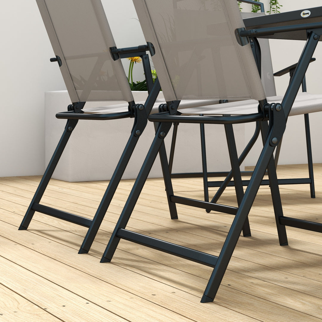 7 Piece Garden Furniture Set with Glass Dining Table and Folding Chairs, 6 Seater Outdoor Patio Furniture for Deck and Balcony, Black