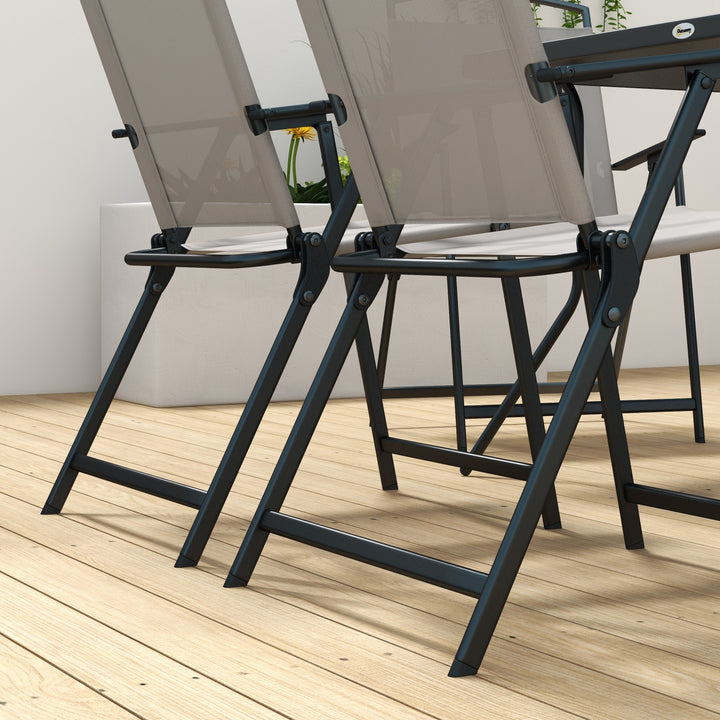 7 Piece Garden Furniture Set with Glass Dining Table and Folding Chairs, 6 Seater Outdoor Patio Furniture for Deck and Balcony, Black