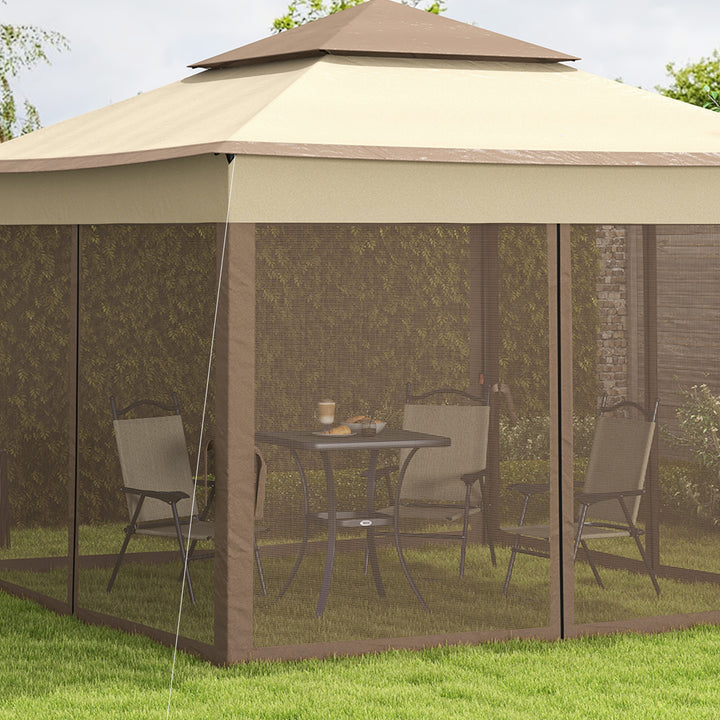 3 X 3(m) Meters Metal Gazebo Party Canopy Garden Pop Up Tent Outdoor Sun Shelter w/ Net Curtain Zipper Door - Khaki