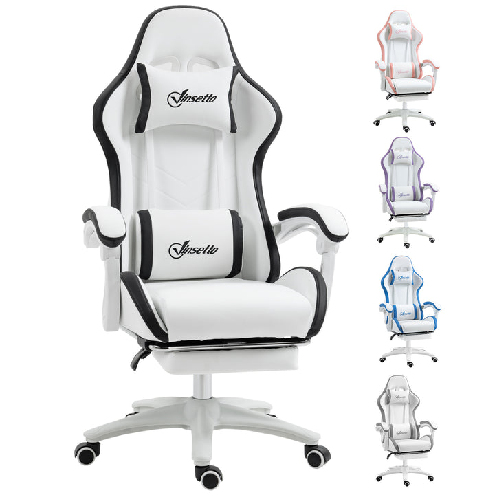 Vinsetto Racing Gaming Chair, Reclining PU Leather Computer Chair with 360 Degree Swivel Seat, White and Black