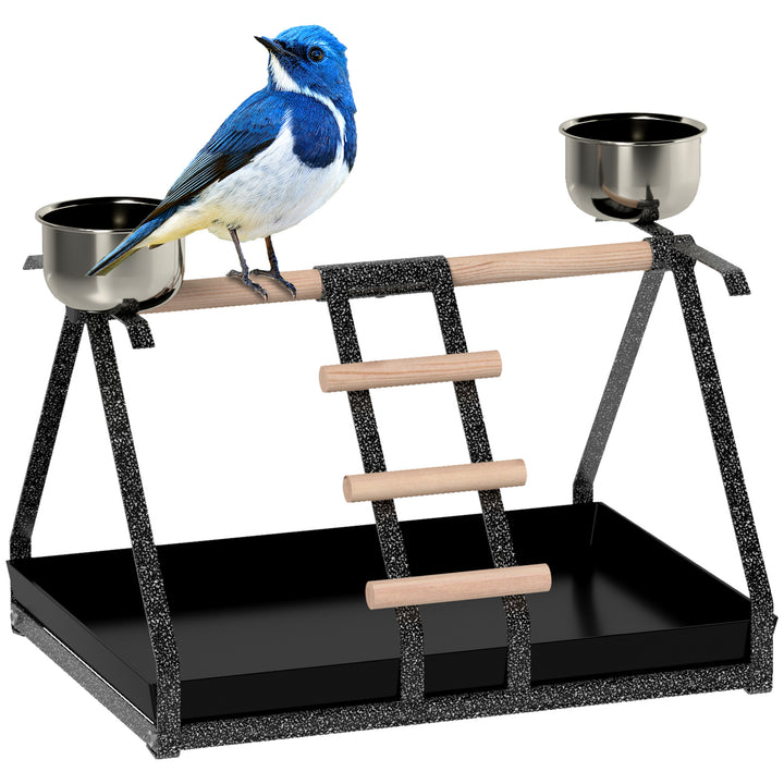 Portable Bird PlayStand Training Playground with Wood Perch Ladder Feeding Cups for Macaw Parrot Conure