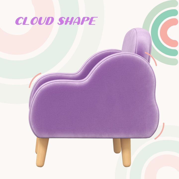 Cloud Shape Toddler Armchair, Ergonomically Designed Kids Chair, Comfy Children Playroom Mini Sofa for Relaxing, for Ages 1.5-5 Years - Purple