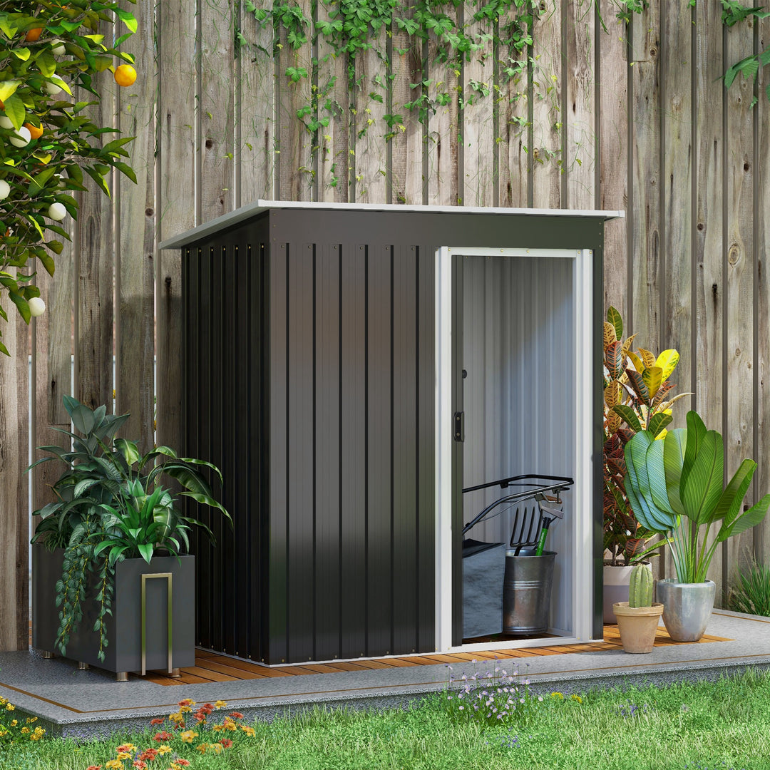 Outsunny 2 x 3ft Garden Storage Shed with Sliding Door and Sloped Roof Outdoor Equipment Tool Backyard, Black