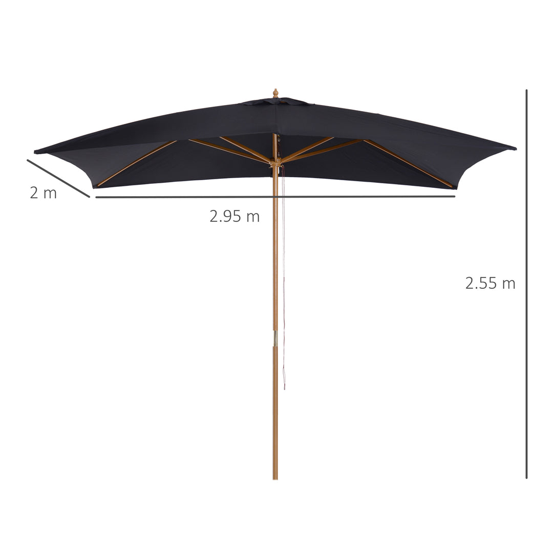 Outsunny 295L x 200W x 255Hcm Wooden Garden Patio Parasol Umbrella-Black