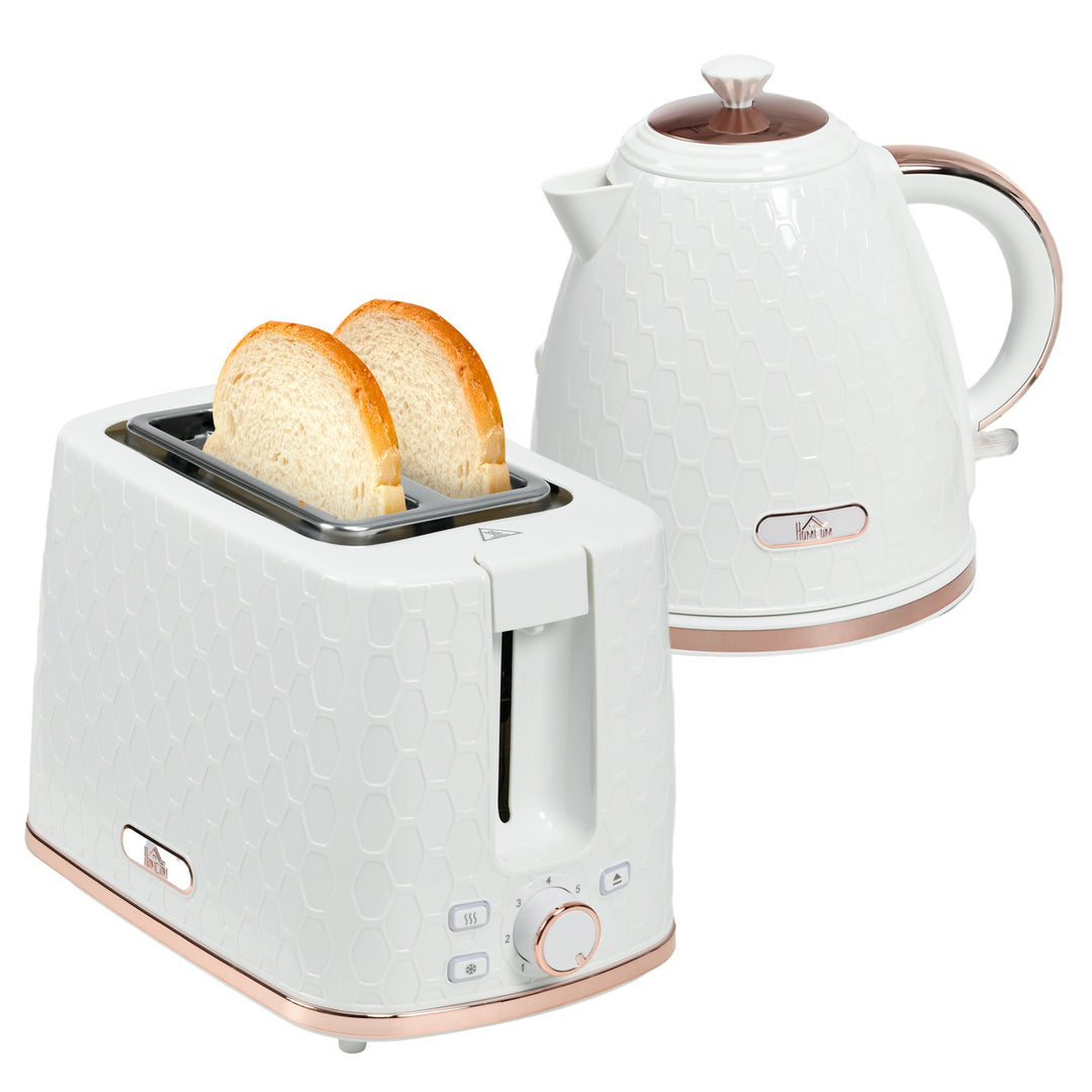 Fast Boil Kettle & 2 Slice Toaster Set, Kettle and Toaster with Auto Shut Off, Browning Controls, 1.7L 3000W White