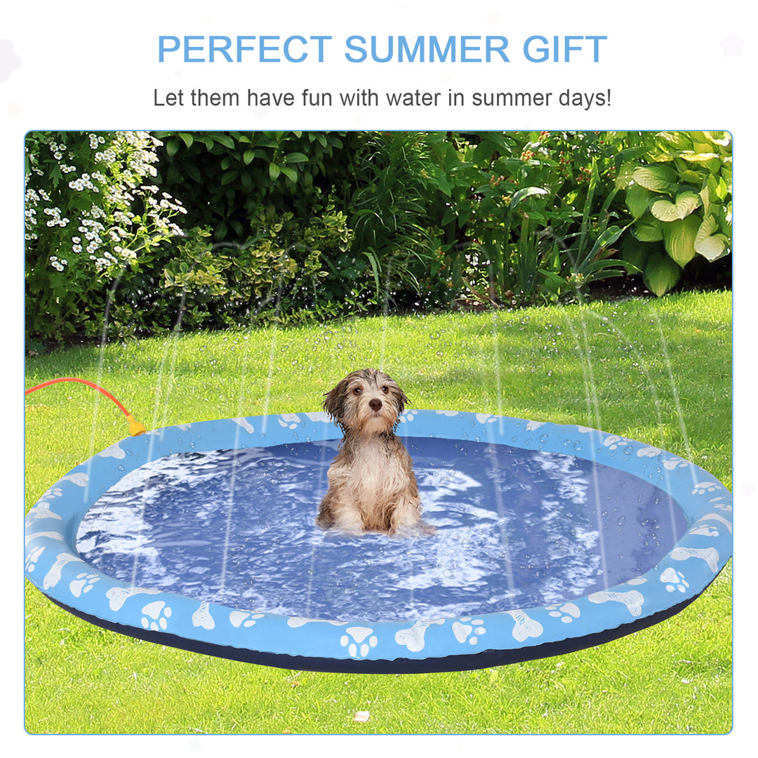 170cm Splash Pad Sprinkler for Pets Dog Bath Pool Water Game Mat Toy Non-slip Outdoor Backyard, Blue